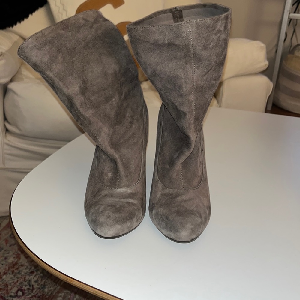 Ash 41 11 Grey Suede Leather fold over Illusion Booties lightly worn